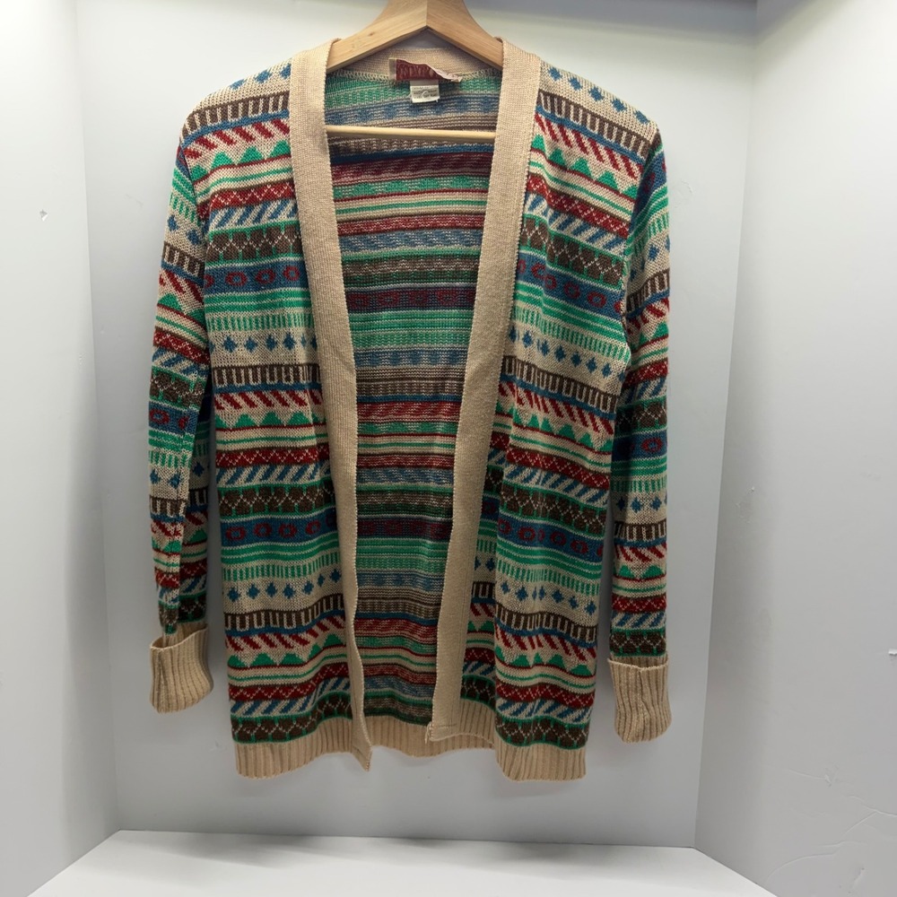 Vintage Debbie's Daddy Fair Isle Cardigan Multi Color Geometric Knit Small